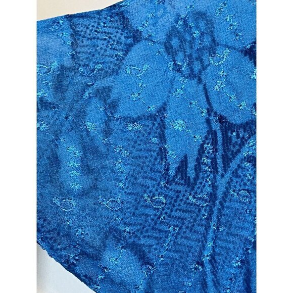 Vintage Floral Lace Top M Blue Coastal Boho Western Hippie Classic 80s Indie - Picture 6 of 15